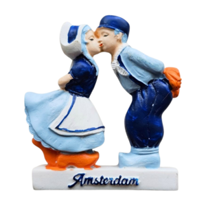 Heinen Delfts blauw Magnet Kissing Couple - Delft Blue - Amsterdam