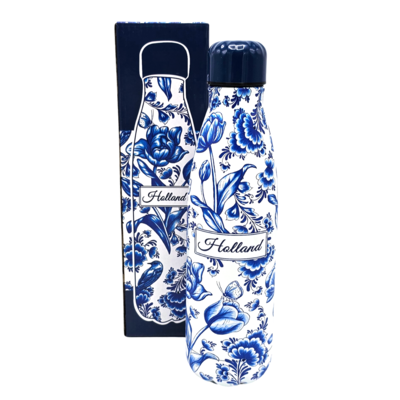 TTD Gifts Waterfles (isoleerfles) Delfts blauwe - bloemen