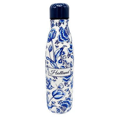 TTD Gifts Waterfles (isoleerfles) Delfts blauwe - bloemen