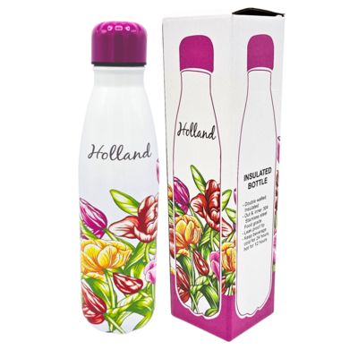 Typisch Hollands Trinkflasche (Isolierflasche) Tulpen rosa-rot