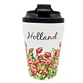 Typisch Hollands Coffee to Go Becher - Reisebecher - mit Deckel Tulpen - rot