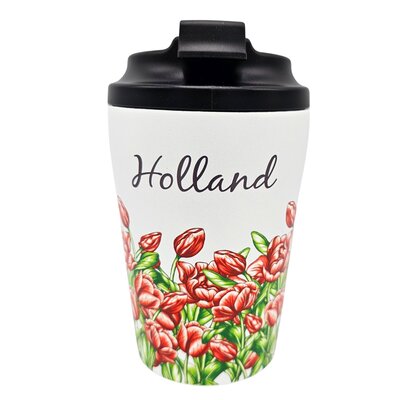 TTD Gifts Coffee to Go Becher - Reisebecher - mit Deckel Tulpen - rot