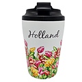 Typisch Hollands Coffee to Go Becher - Reisebecher - mit Deckel Tulpen - rot-pink