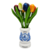 Nijhuis  9 kleine houten tulpen in houten Delfts blauwe vaas