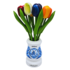 Nijhuis  9 kleine houten tulpen in houten Delfts blauwe vaas