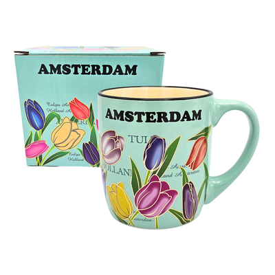 Typisch Hollands Grote mok - tulpen -  Mint-groen met goud