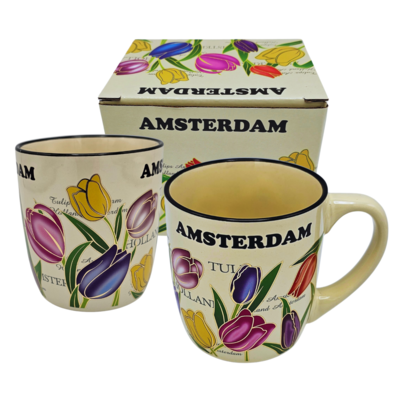 Typisch Hollands Große Tasse - Tulpen - Weiß/Creme - Grün mit Gold