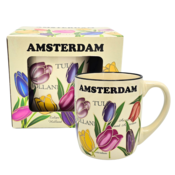 Typisch Hollands Grote mok - tulpen -  Wit/Creme -groen met goud