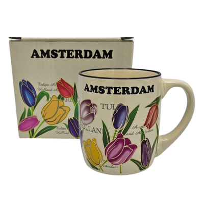 Typisch Hollands Large mugs - Set of 2 - Tulips - white and mint