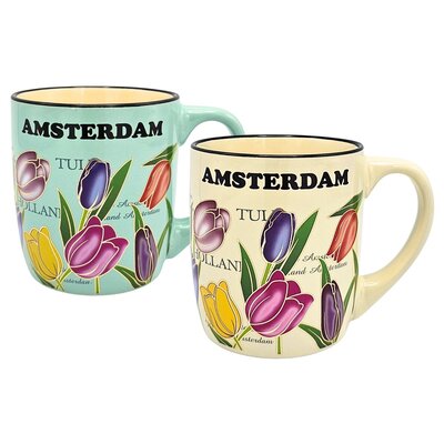 Typisch Hollands Grote mokken - Set van 2 - Tulpen -wit en mint
