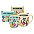 Typisch Hollands Grote mokken - Set van 2 - Tulpen -wit en mint