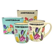 Typisch Hollands Large mugs - Set of 2 - Tulips - white and mint