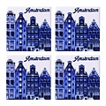 Heinen Delfts blauw Luxe onderzetters - Amsterdam gevelhuisjes - Delfts blauw