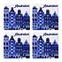 Heinen Delfts blauw Luxus-Untersetzer - Amsterdamer Giebelhäuser - Delfter Blau