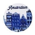 Heinen Delfts blauw Magneet Tegel - rond Amsterdamse gevelhuizen