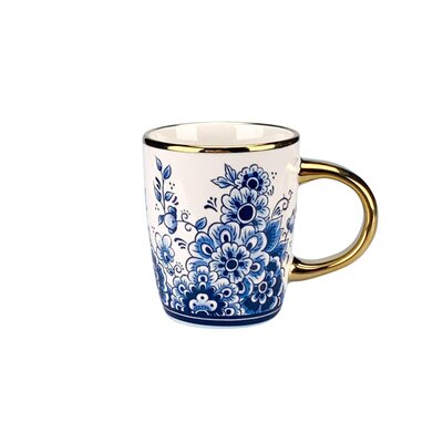 Matix Delft blue mug - small with floral motif and gold handle