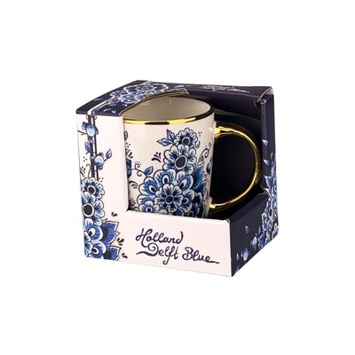 Matix Delft blue mug - small with floral motif and gold handle