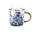 Typisch Hollands Delfter Blaubecher - groß mit Blumenmotiv und goldenem Ohr