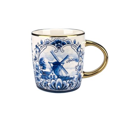 Typisch Hollands Delft blue mug - large with mill landscape and golden ear