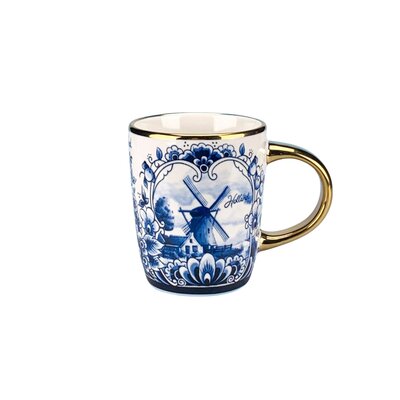 Matix Delfts blauw mok - klein met molenlandschap en gouden oor
