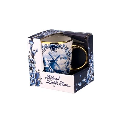 Matix Delfts blauw mok - klein met molenlandschap en gouden oor