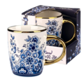 Matix Delft blue mug - small with floral motif and gold handle