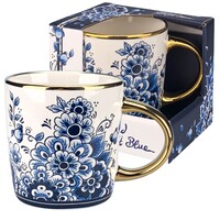 Matix Delfter Blaubecher - groß mit Blumenmotiv und goldenem Ohr