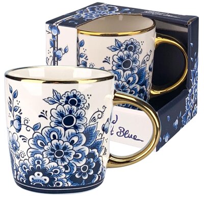 Typisch Hollands Delft blue mug - large with floral motif and gold ear