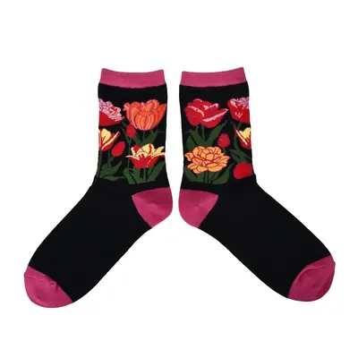 Holland sokken Damensocken - Tulpen (schwarz) Größe 36-41
