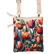Robin Ruth Passport bag - neck bag - beige with botanical tulip print