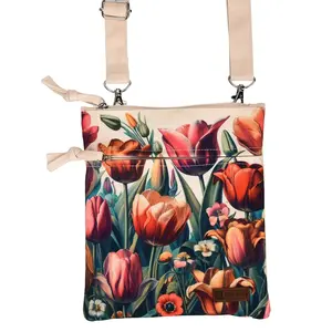 Robin Ruth Passport bag - neck bag - beige with botanical tulip print