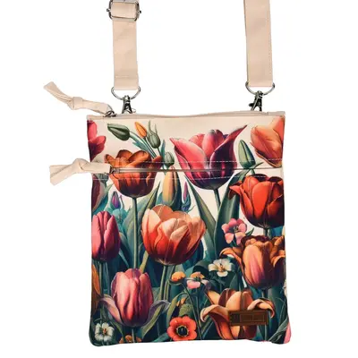 Robin Ruth Reisepasstasche - Umhängetasche - Beige mit botanischem Tulpendruck