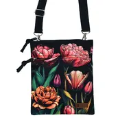 Robin Ruth Passport bag - Neck bag - Black with botanical tulip print