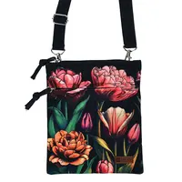 Robin Ruth Passport bag - Neck bag - Black with botanical tulip print