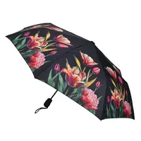 Typisch Hollands Luxe paraplu - Zwart met botanische  tulpenprint
