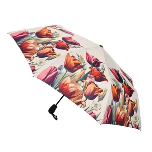 Typisch Hollands Luxe paraplu  Beige met botanische  tulpenprint