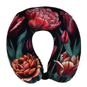 Robin Ruth Fashion Neck pillow - black with botanical tulip print