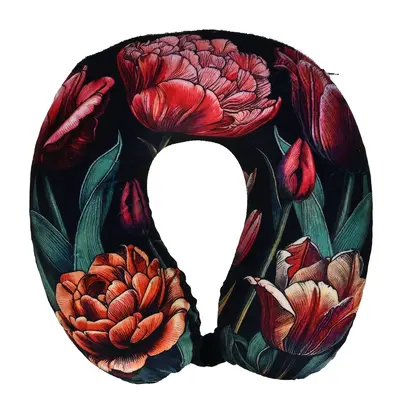 Robin Ruth Fashion Neck pillow - black with botanical tulip print