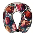 Robin Ruth Fashion Neck pillow - beige with botanical tulip print