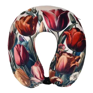 Robin Ruth Fashion Neck pillow - beige with botanical tulip print