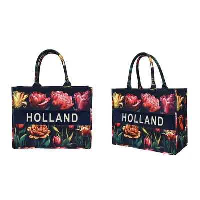 Robin Ruth Fashion Luxuriöse schwarze Umhängetasche - Holländische Tulpen