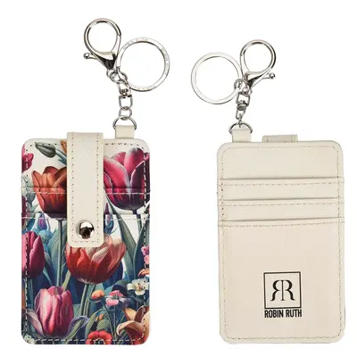 Typisch Hollands Kartenhalter-Schlüsselring - Beige mit botanischen Tulpen