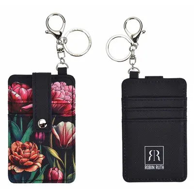 Typisch Hollands Card holder key ring - Black with botanical tulips