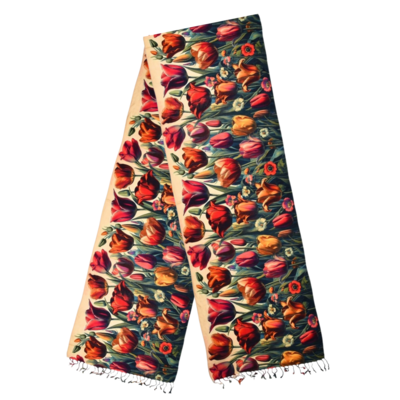 Robin Ruth Fashion Women's scarf beige with botanical tulip print