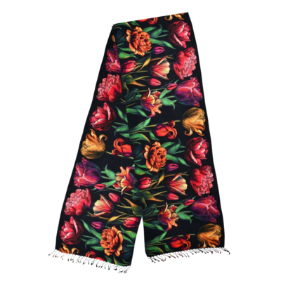 Robin Ruth Fashion Women's scarf black with botanical tulip print