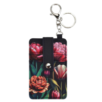 Typisch Hollands Kartenhalter-Schlüsselring - Schwarz mit botanischen Tulpen