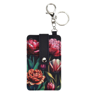 Typisch Hollands Card holder key ring - Black with botanical tulips