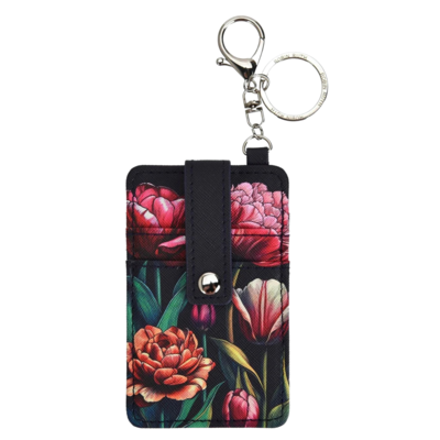 Typisch Hollands Card holder key ring - Black with botanical tulips