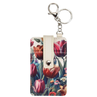 Typisch Hollands Kartenhalter-Schlüsselring - Beige mit botanischen Tulpen