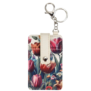 Typisch Hollands Kartenhalter-Schlüsselring - Beige mit botanischen Tulpen